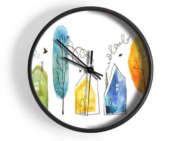 Smokey House And Trees Clock - Wallart-Direct UK