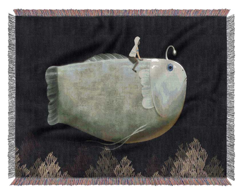 Riding The Anglerfish Woven Blanket