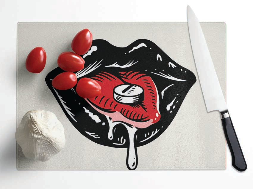 Black Lips Pill Glass Chopping Board