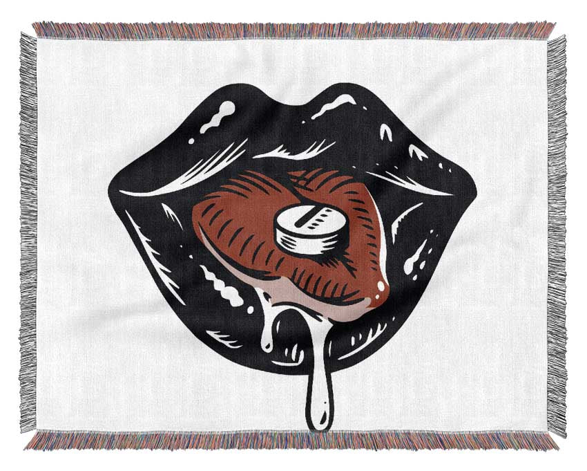 Black Lips Pill Woven Blanket