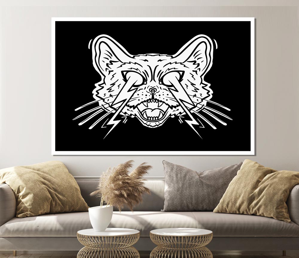 Thunderbolt Cat Eyes Print Poster Wall Art