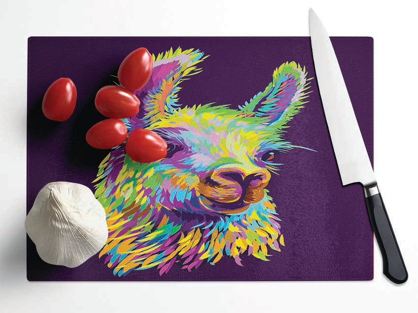 The Llama Head Glass Chopping Board