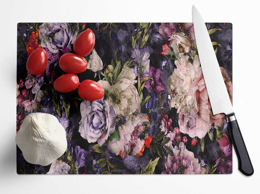 Rose Petal Cluster Glass Chopping Board