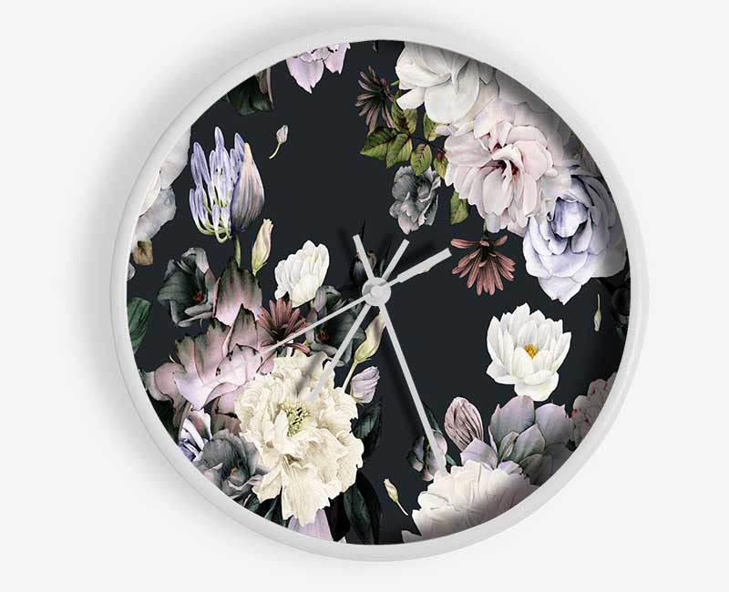 Flowers On Grey Clock - Wallart-Direct UK