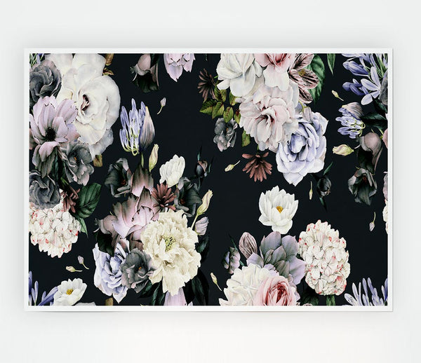 Flowers On Grey Print Poster Wall Art