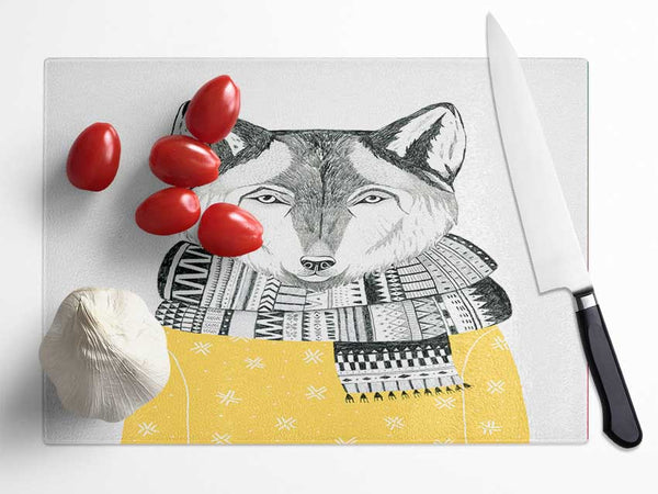 Ready For Winter Fox Glass Chopping Board