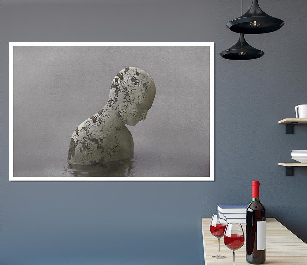 Eroded Statue In Water Print Poster Wall Art