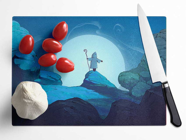 Wizard On The Mountain Top Glass Chopping Board