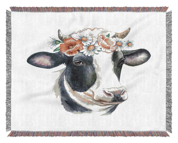 Flower Girl Cow Woven Blanket