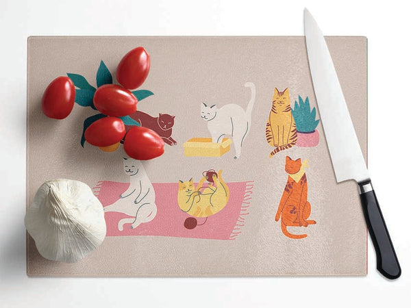 Peaceful Cat Home Glass Chopping Board