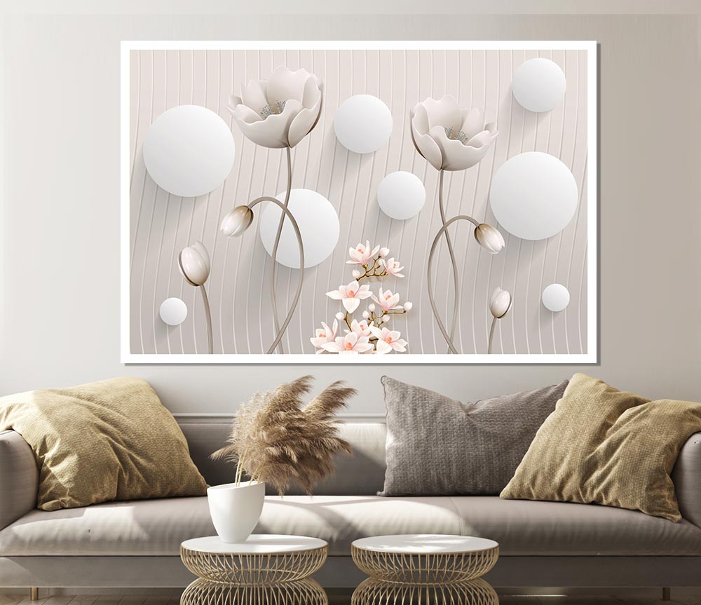 White Flower Circles Print Poster Wall Art