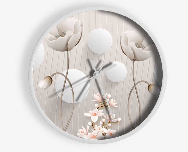 White Flower Circles Clock - Wallart-Direct UK