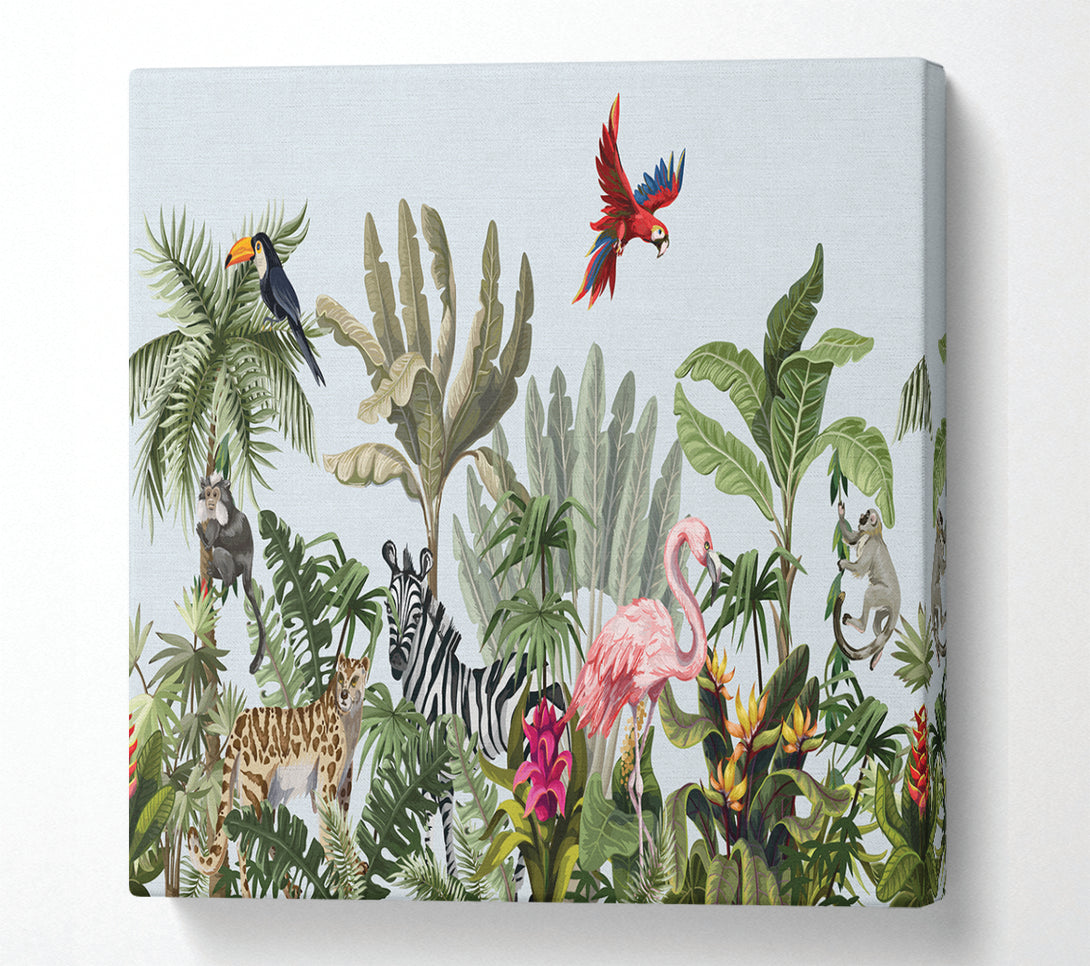 A Square Canvas Print Showing Jungle Paradise Animals Square Wall Art