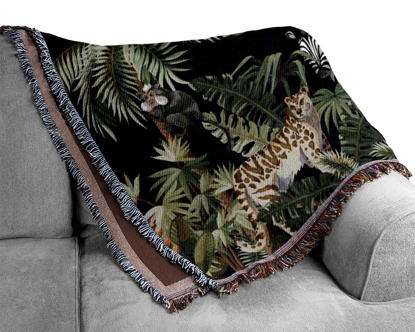 Jungle Paradise Animals Black Woven Blanket