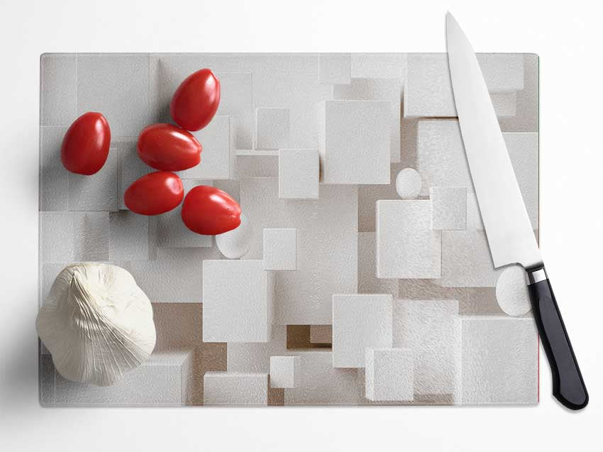 Cubes And Spheres White Glass Chopping Board