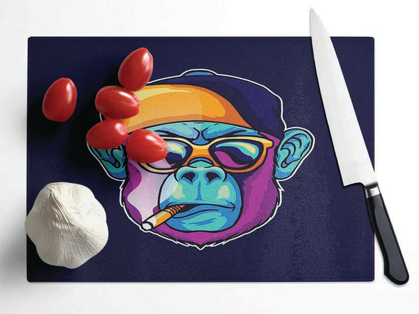 Gorilla Smoking Hat Glass Chopping Board