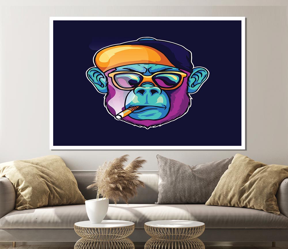 Gorilla Smoking Hat Print Poster Wall Art