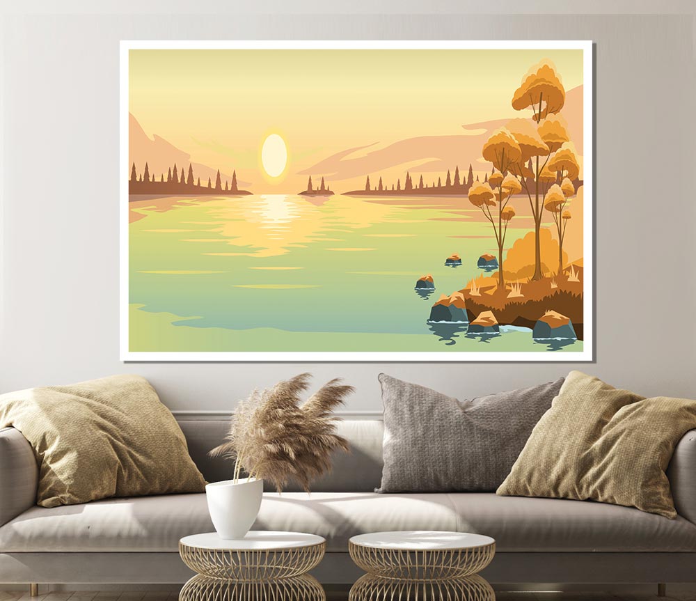 The Sun Sets On The Lake Print Poster Wall Art