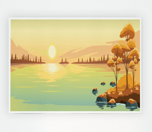 The Sun Sets On The Lake Print Poster Wall Art