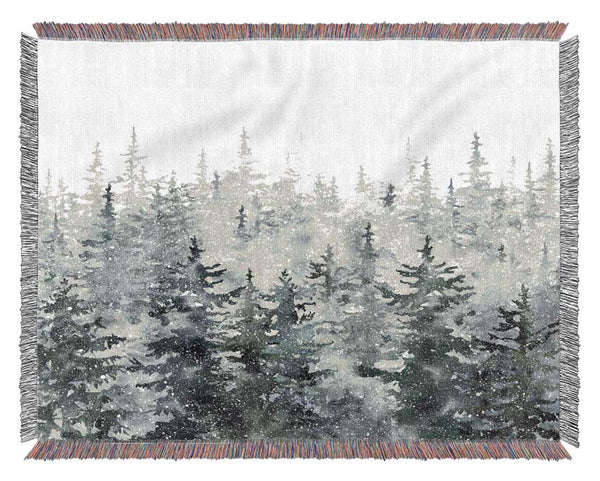 Snowy Top Trees Winter Woven Blanket