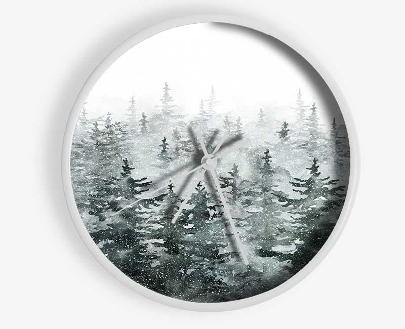 Snowy Top Trees Winter Clock - Wallart-Direct UK