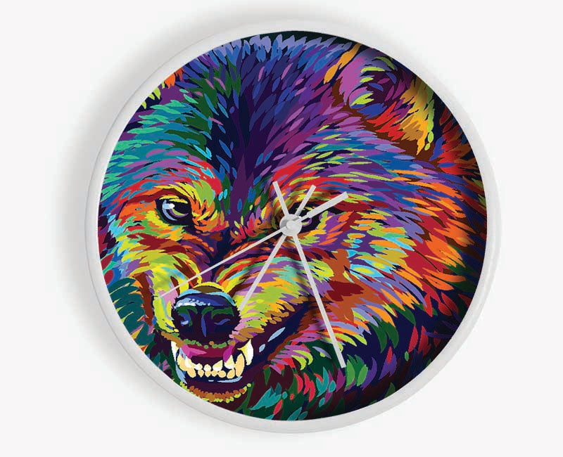 Growling Wolf Colour Clock - Wallart-Direct UK