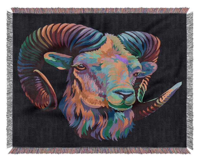 The Horned Goat Vibrant Woven Blanket