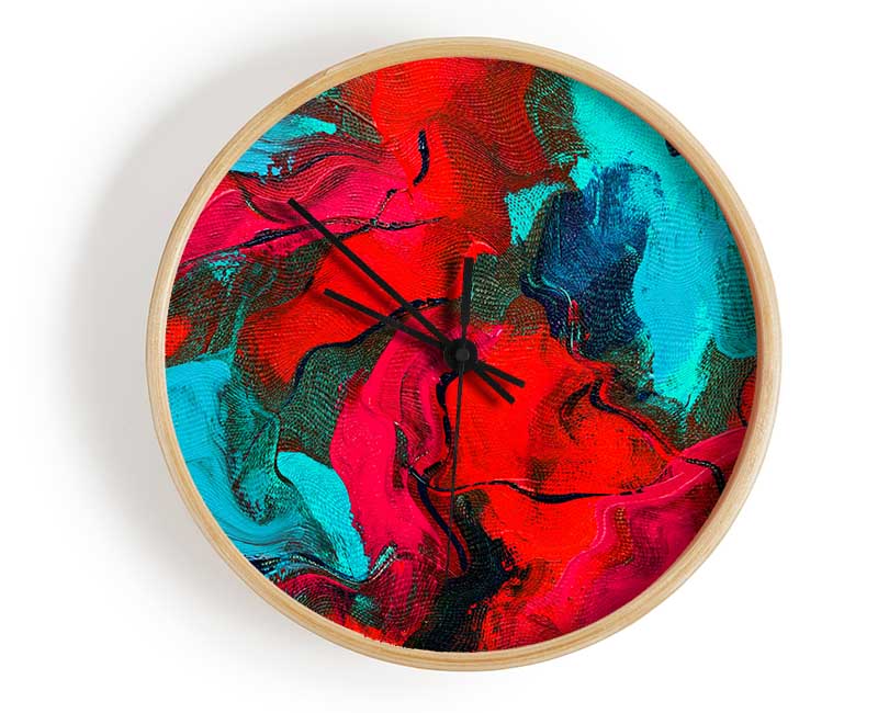 The Red And Blue Splodge Clock - Wallart-Direct UK