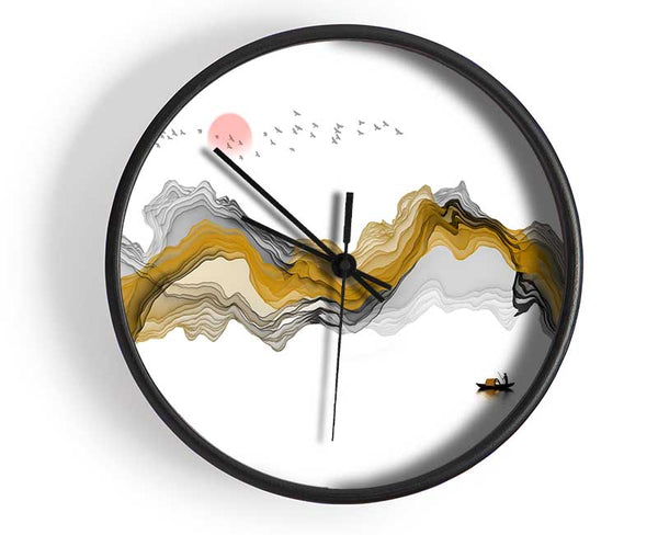 Mountain Curves Red Sunset Clock - Wallart-Direct UK