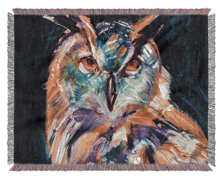 The Vivid Owl Stare Woven Blanket