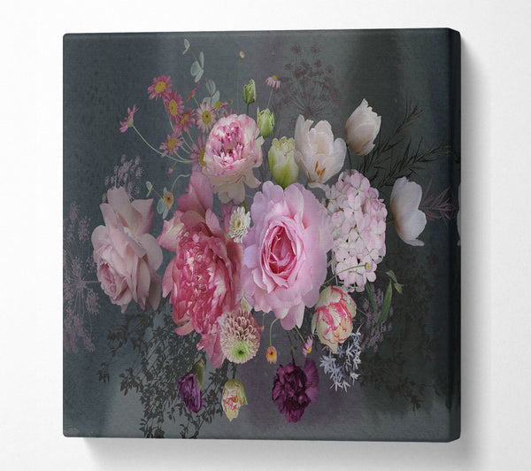 A Square Canvas Print Showing Realism Flowers Square Wall Art