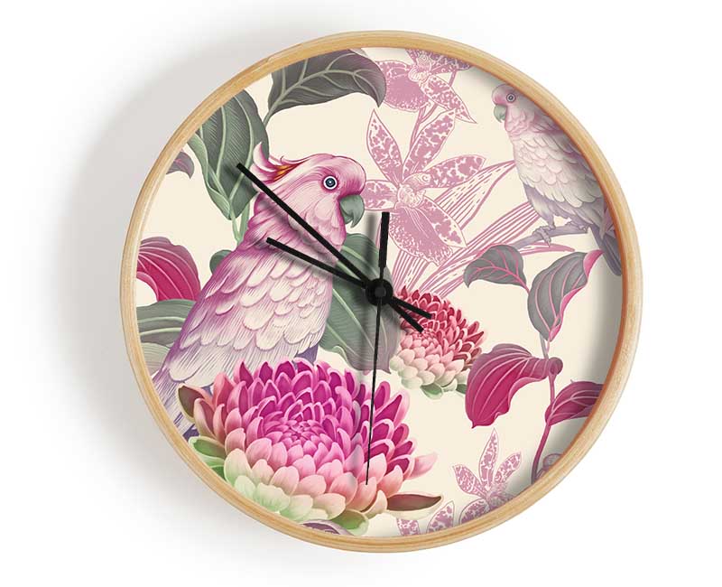 The Parrot Is Of Floral Pattern Clock - Wallart-Direct UK