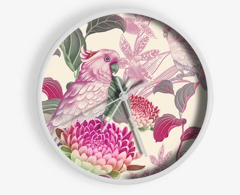 The Parrot Is Of Floral Pattern Clock - Wallart-Direct UK