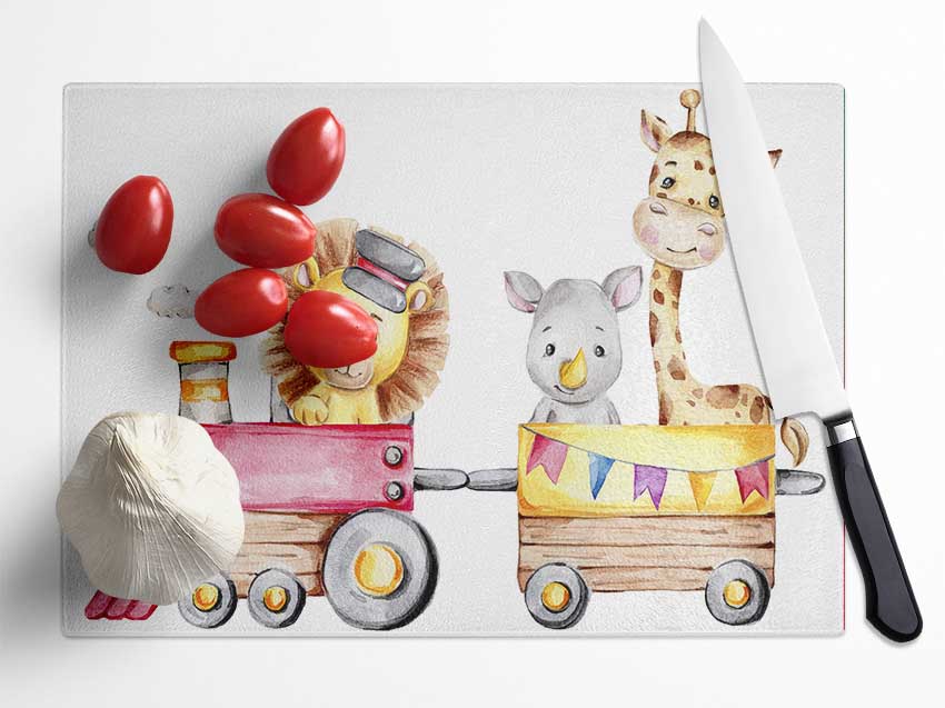 The Animal Train Glass Chopping Board