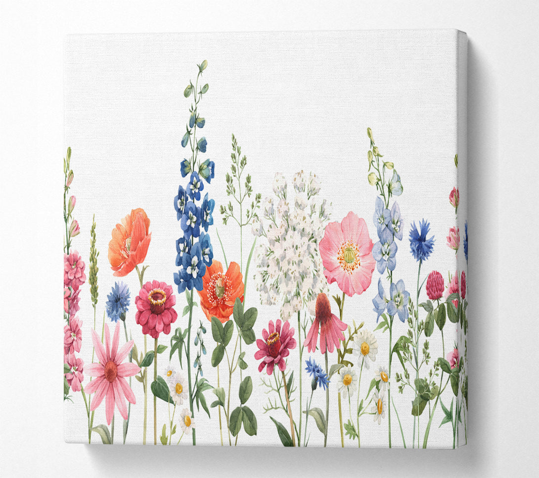 A Square Canvas Print Showing Flowers In The Meadow Square Wall Art