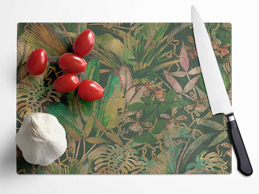 Jungle Flowers Glass Chopping Board