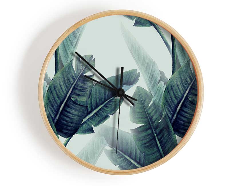 Green Banana Leaves Clock - Wallart-Direct UK