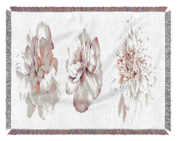 Three Pink Flower Beauty Woven Blanket