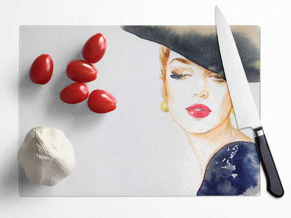 Woman In A Hat Beauty Glass Chopping Board