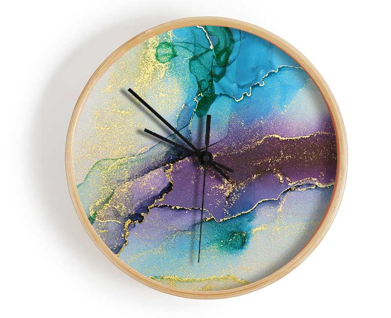 Stunning Gold Glitter Blues Clock - Wallart-Direct UK