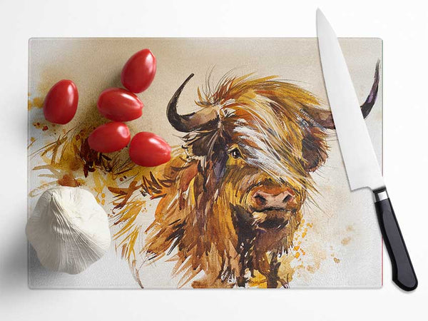 The Orange Highland Cow Glass Chopping Board