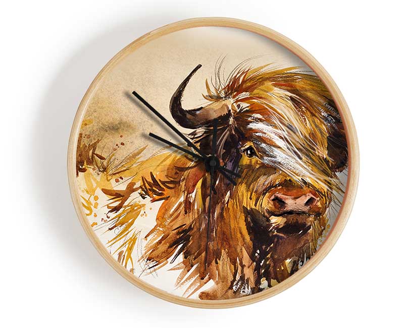 The Orange Highland Cow Clock - Wallart-Direct UK