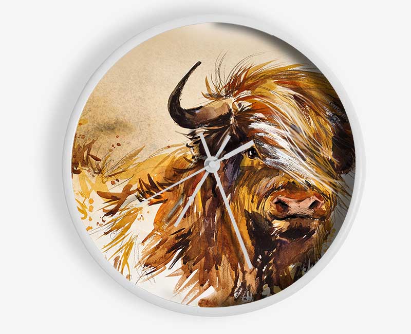 The Orange Highland Cow Clock - Wallart-Direct UK