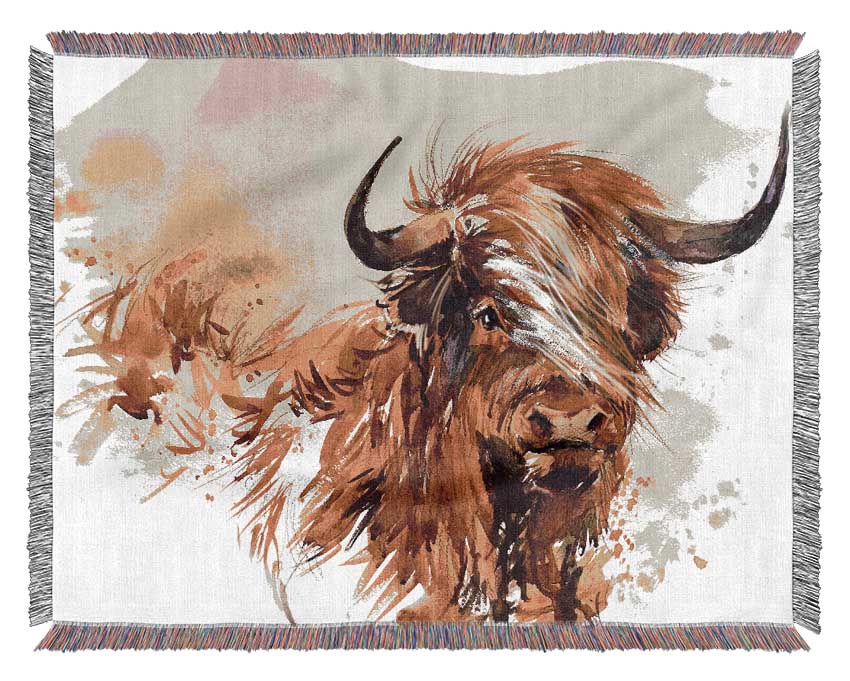 The Orange Highland Cow Woven Blanket