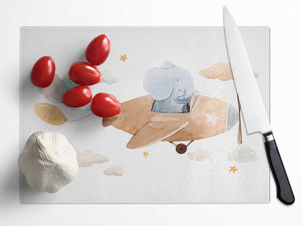 Elephant Riding Plane Glass Chopping Board