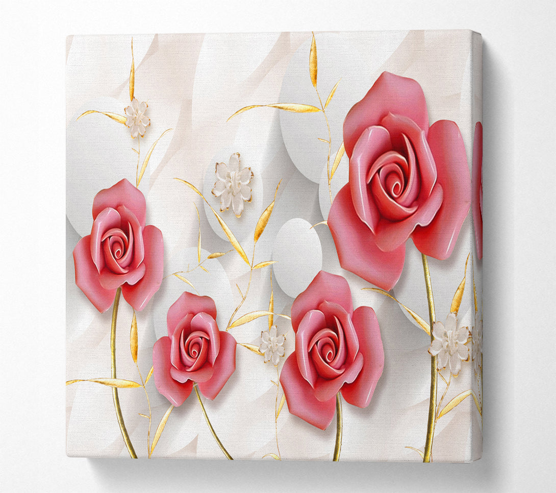 A Square Canvas Print Showing Pink Roses Pop Square Wall Art