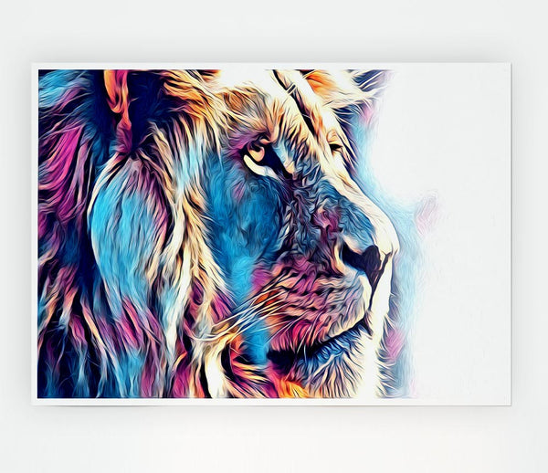 Cool Blues Lion Print Poster Wall Art