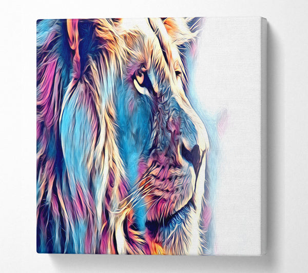 A Square Canvas Print Showing Cool Blues Lion Square Wall Art