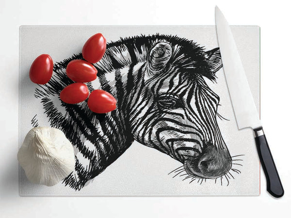 Black And White Zebra Head Glass Chopping Board