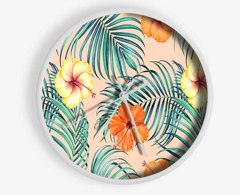 Orange Flower Mix Clock - Wallart-Direct UK